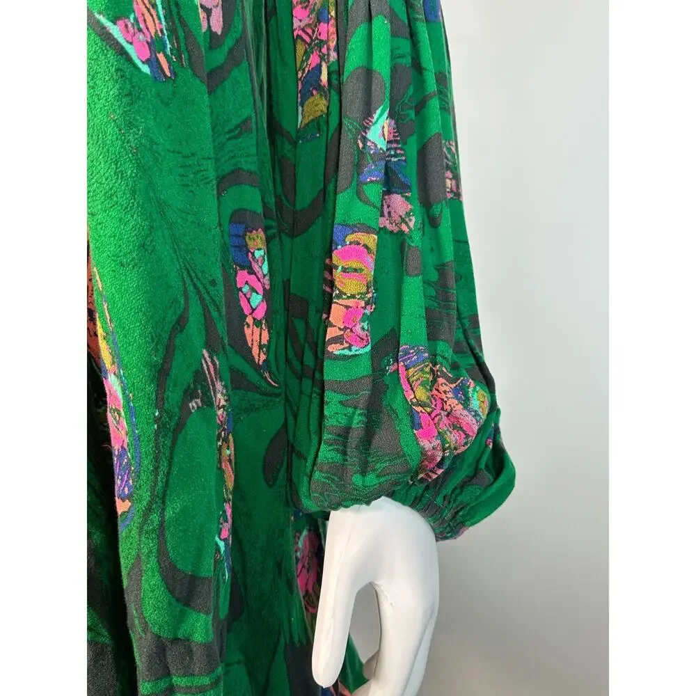Free People Green Floral Cold Shoulder Halter Tunic Blouse Size Small Boho